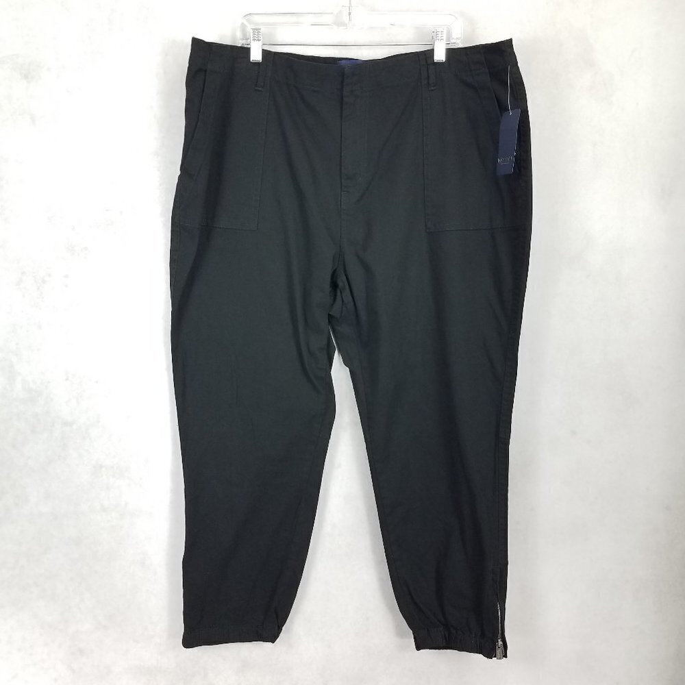 NEW Rachel Roy Plus 20W Ankle Zipper Casual Cotton Crop Pants in Washed Black